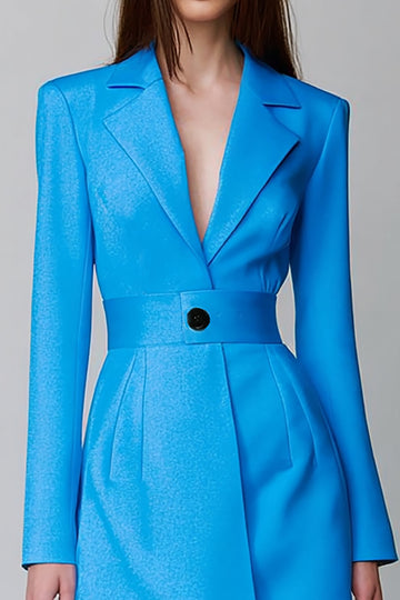 Blue Long Sleeves Notched Lapel Short Blazer Dress